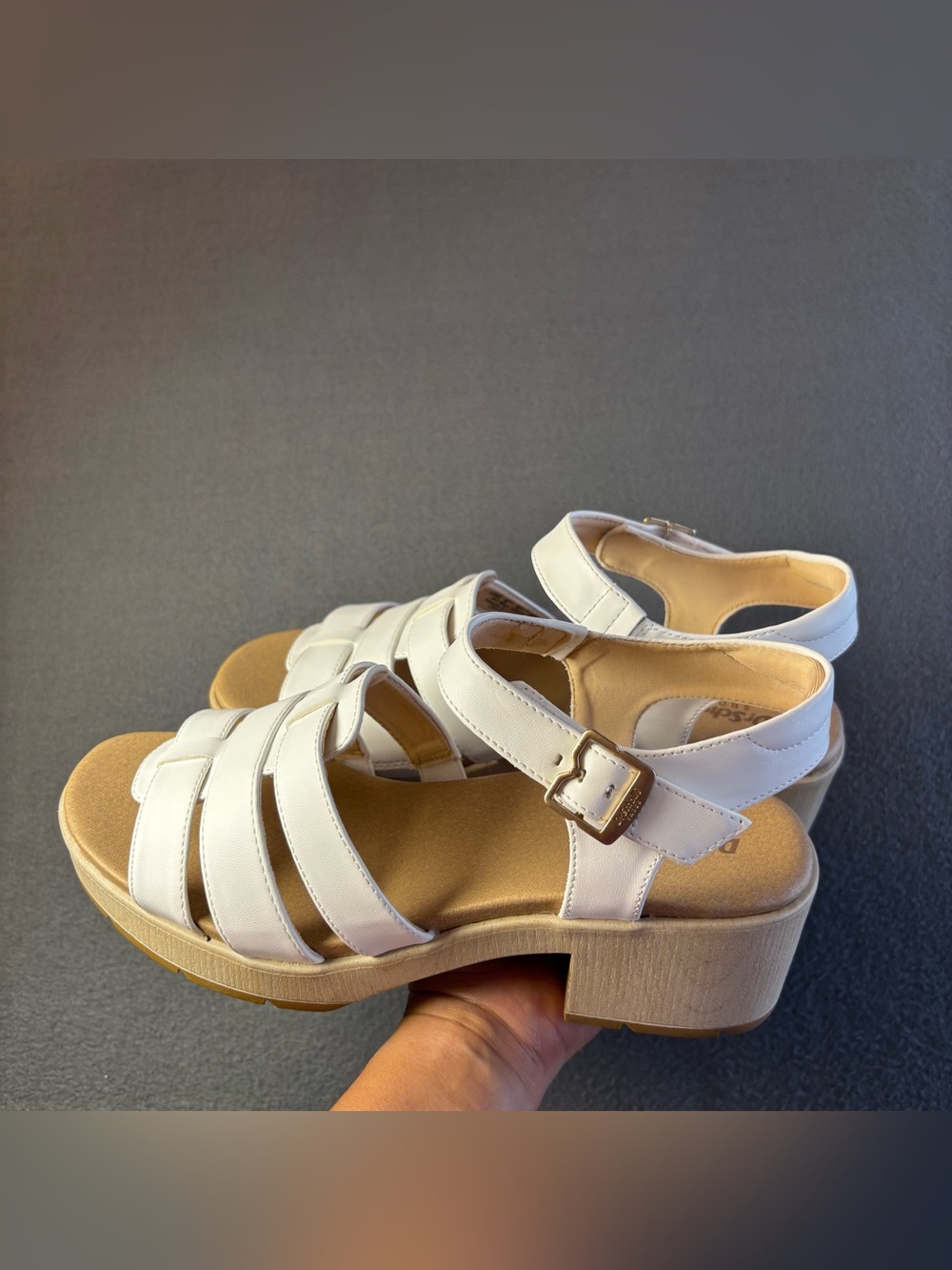 Dr. Scholl's white leather platform sandals size 10